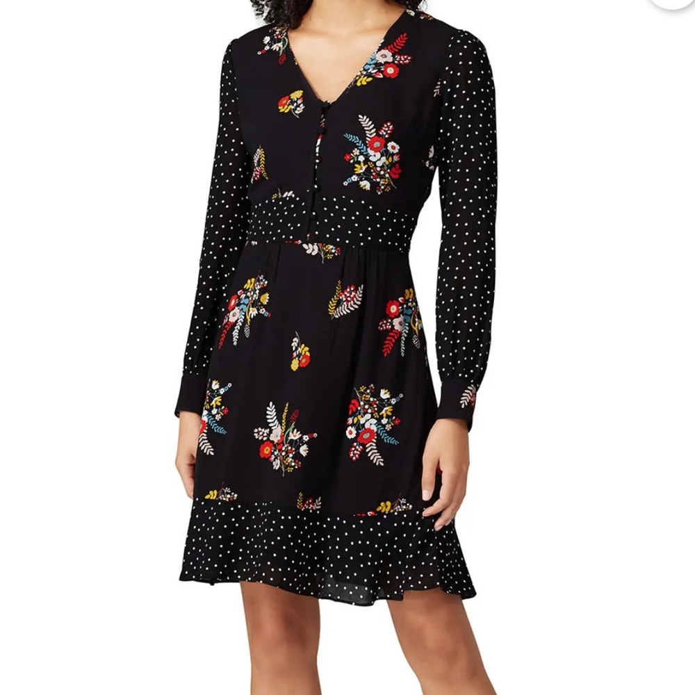NWT Boden Black Floral Ivy Long Sleeve Dress
